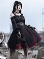 Gothic Lolita OP Dress Black Burgundy Ruffles Bows Open The Shoulder ...