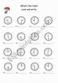 What´s the time? Look and write - ESL worksheet by chooda
