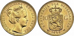 Moneta 10 Gulden Regno dei Paesi Bassi (1815 - ) Oro 1898 Guglielmina ...
