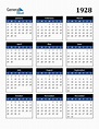 Free 1928 Calendars in PDF, Word, Excel