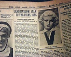 Death of film star Jean Harlow... - RareNewspapers.com