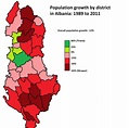 Population growth by district in Albania: 1989-2011 : albania