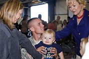 Indiana Lt. Gov. Becky Skillman greets U.S. Army Spc. David Magill and ...