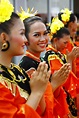 A dancer of Javanese traditional dance performance smiled just before ...