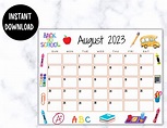 EDITABLE Printable August Calendar 2023 Back to School - Etsy