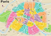 Paris travel map with tourist attractions and arrondissements ...