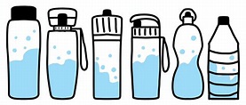 Hand-drawn set of water bottles. A set of bottles made of reusable ...