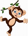 lindo pequeño mono de dibujos animados colgando de la rama de un árbol ...
