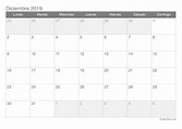 Calendario diciembre 2019 para imprimir - iCalendario.net