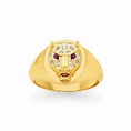 9ct Gold Created Ruby & Diamond Leopard Head Ring | Angus & Coote