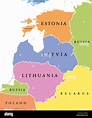 Baltischen einzelne Staaten politische Karte, bekannt als Baltikum ...