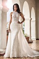 T212056 Romantic Embroidered Lace Wedding Dress with High Halter Neckline