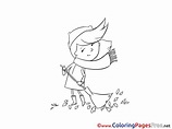 Girl Sweeping Leaves Colouring Page printable free