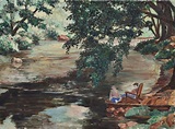 Joseph Yeager - Sitting by the Lake Landscape, Painting For Sale at 1stdibs