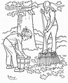 Mother and Daughter Cleaning Up Autumn Leaves Coloring Page: Mother and ...