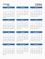 Free 1994 Calendars in PDF, Word, Excel