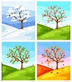 Four seasons. Illustration of tree and landscape in winter, spring ...