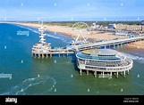 Luftaufnahme von Strand und Pier von Scheveningen, Den Haag, Den Haag ...