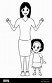 Madre sola con hijos caricatura en blanco y negro Imagen Vector de ...