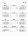 1939 Calendar (PDF, Word, Excel)