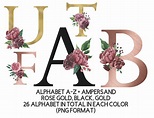 Gold alphabet PNG format Floral alphabet Rose gold alphabet Black ...