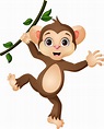 lindo pequeño mono de dibujos animados colgando de la rama de un árbol ...