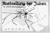 Propaganda slide entitled "The spreading of the Jews," featuring a map ...
