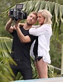 Calvin Harris and Ellie Goulding playing about with a camera during the ...