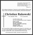 Traueranzeigen von Christian Rakowski | Trauer & Gedenken