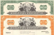 Sinclair Oil Corporation stock certificates - set of 2 colors (1960's)