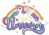 lindo unicornio con letrero de unicornio y arco iris 1346878 Vector en ...