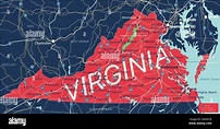 Mapa detallado editable del estado de Virginia con ciudades y pueblos ...