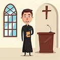 Joven sacerdote católico. Dibujos animados vector ilustración. 2024