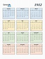 1912 Calendar (PDF, Word, Excel)