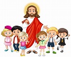 jesús con un personaje de dibujos animados de grupo de niños 1520350 ...
