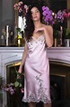 Marjolaine Long Silk Nightdress in Pink/Pearl - Victoria's Little Bra Shop