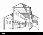 Architektur, Grundriss, Querschnitt durch eine romanische Basilika ...
