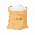 Sugar in an open canvas bag. White sugar packaging, cartoon style ...