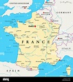France Political Map with capital Paris, national borders, most Stock ...
