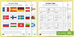 European Flag Worksheets - europe, geography, flags, countries
