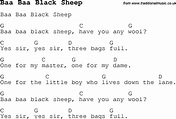 Childrens Songs and Nursery Rhymes, lyrics with easy chords for Baa Baa ...