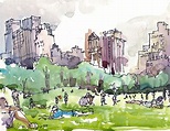 New York, Central Park watercolor sketch, Sheep Meadow a watercolor ...