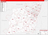 Albany County, NY Zip Code Wall Map Red Line Style by MarketMAPS - MapSales