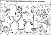 Jesus turns water into wine - Coloring Page - SundaySchoolist
