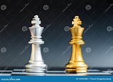 Gold and Silver King Chess Piece Face in Chessboard Stock Photo - Image ...