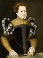 an old painting of a woman in black and gold dress with her hands on ...