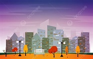 秋季秋季城市公園建築樹木城市景觀平面設計插圖, 橫額, 建築, 模板插畫素材，桌布背景免費下載 - 免版稅