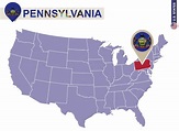 Estado de pennsylvania en el mapa de estados unidos. bandera y mapa de ...