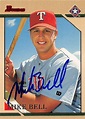 Mike Bell autographed baseball card (Texas Rangers, FT) 1996 Bowman #188