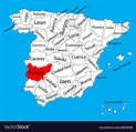 Badajoz badajos map spain province administrative Vector Image